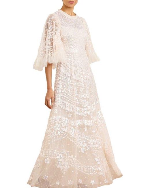 Needle & Thread Natural Anais Sequin 3/4 Sleeve Maxi Gown