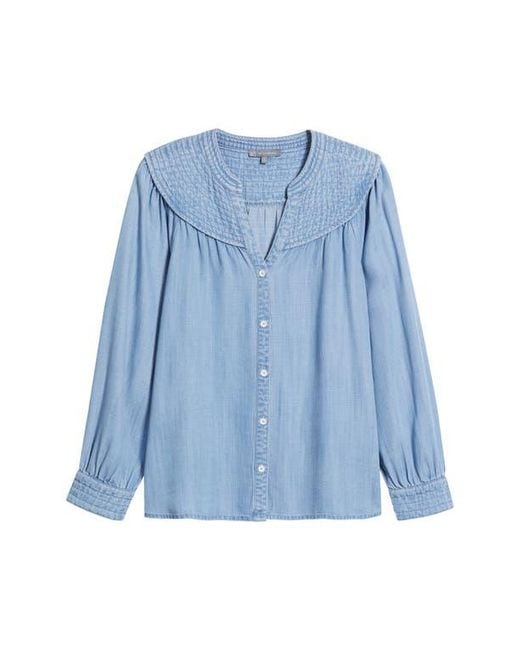 Wit & Wisdom Blue Split Neck Balloon Sleeve Top