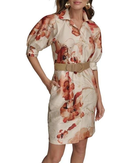 Donna Karan Brown Floral Print Shirtdress