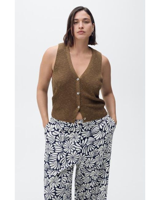 Mango Multicolor Coco Print Linen Blend Wide Leg Pants