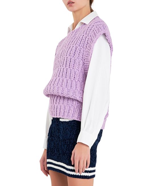 English Factory Purple Chunky Cap Sleeve Sweater