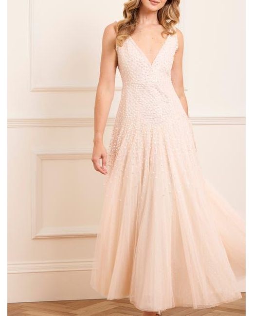 Needle & Thread Pink Sequin Cascade Cami Plunge Gown