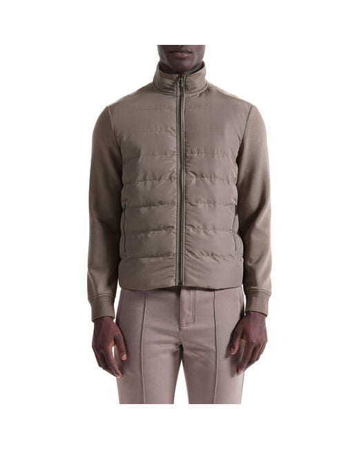 Bugatchi Brown Soft Touch Quilted Zip-Up Bomber Jacket for men