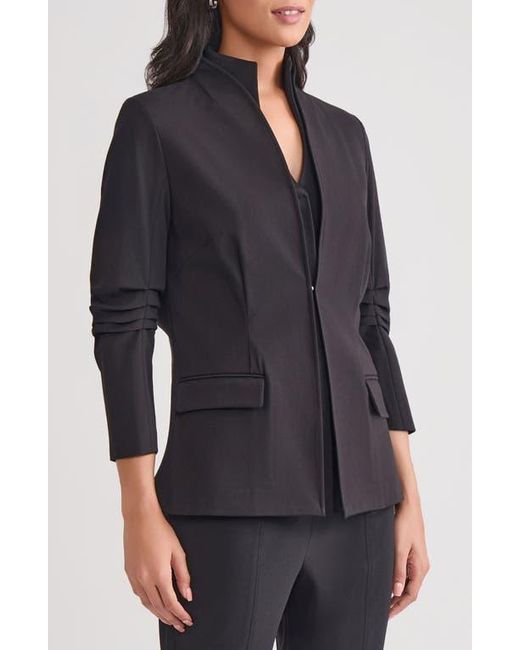 Misook Black Ruched Sleeve Ponte Jacket