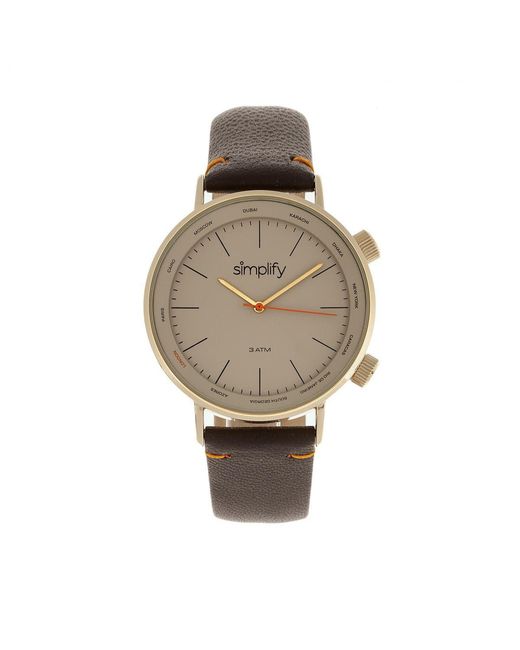 Simplify Metallic The 3300 Leather-Band Watch for men