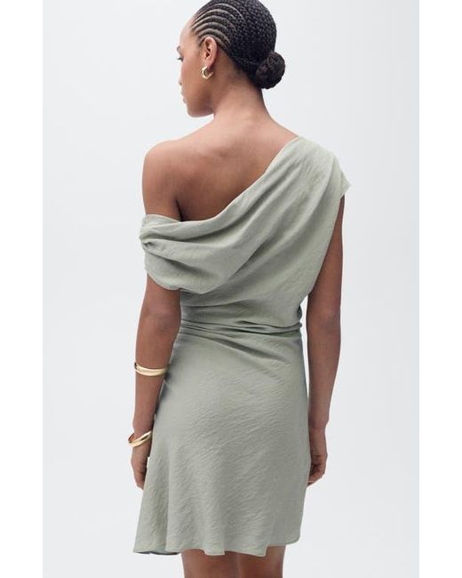 Mango Blue Asymmetric Drape One-Shoulder Minidress