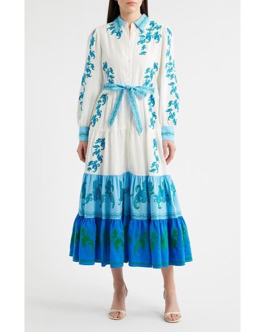 Tahari Blue The Cleo Floral Embroidered Maxi Shirtdress