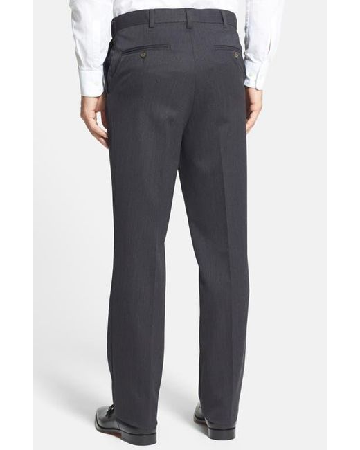 Berle Blue Self Sizer Waist Flat Front Classic Fit Wool Gabardine Trousers for men