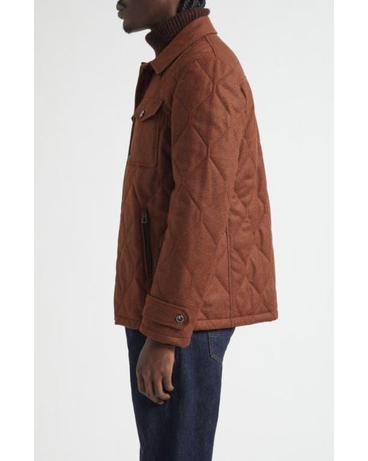 Isaia Brown Onion Quilted Wool & Silk Shirt Jacket for men