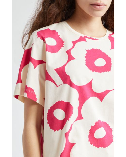 Marimekko Red Tunnit Unikko Floral Cotton T-shirt