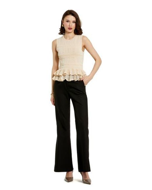 Mac Duggal Natural Sleeveless High Neck Knit Top With Ruffle Hem