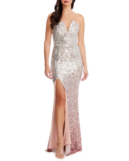 Dress the Population Red Fernanda Ombré Sequin Strapless Mermaid Gown