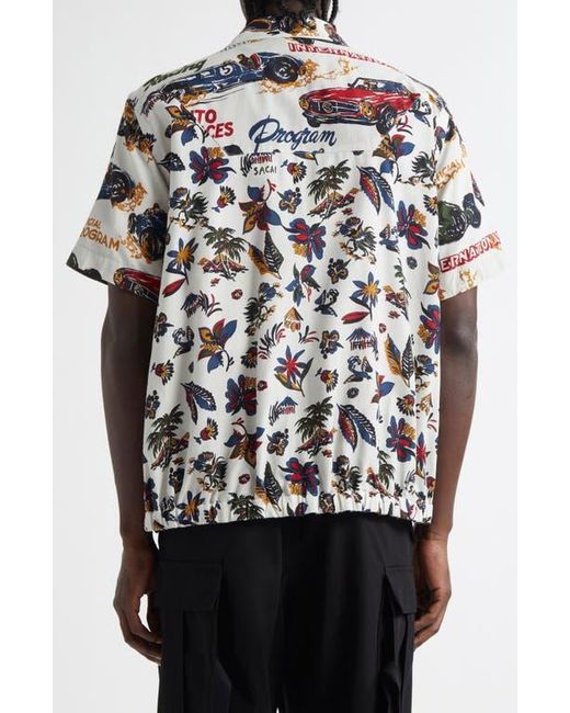 Sacai Car Race & Tropical Print Button-Up Shirt in Blue for Sacai Car Race & Tropical Print Button-Up Shirt in Blue for