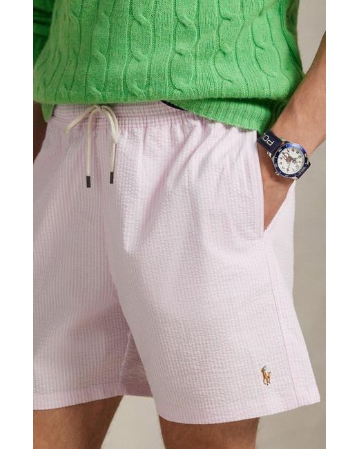 Polo Ralph Lauren Pink Traveler Seersucker Swim Trunks for men