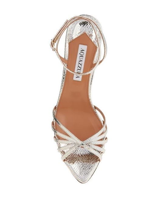Aquazzura White Tell Me Snakeskin Embossed Sandal