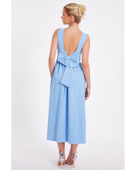 Quiz Blue Bengaline Square Neck Drop Waist Midi Dress