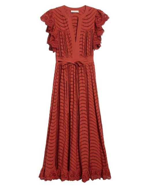 Ulla Johnson Red Olga Flutter Sleeve Midi Dress