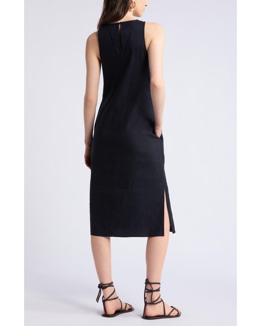 Nordstrom Black Sleeveless Linen Blend Dress