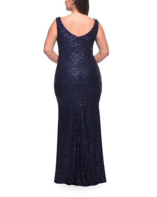 Half Sleeves Long Gown with Slit Blue Plus Size main image 1
