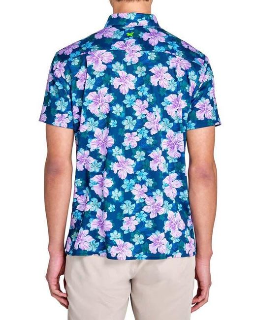 Con.struct Blue Regular Fit Layered Hibiscus Recycled Performance Golf Button-Down Shirt for men