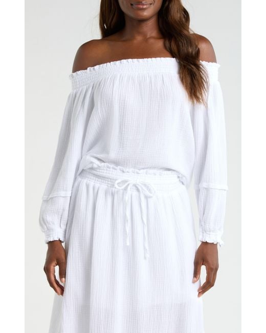 Splendid White Adele Off The Shoulder Cotton Top