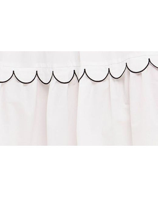 English Factory White Contrast Scalloped Trim Cotton Midi Dress