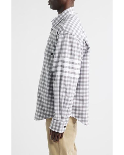 Thom Browne White Oversize 4-Bar Gingham Check Flannel Button-Up Shirt for men