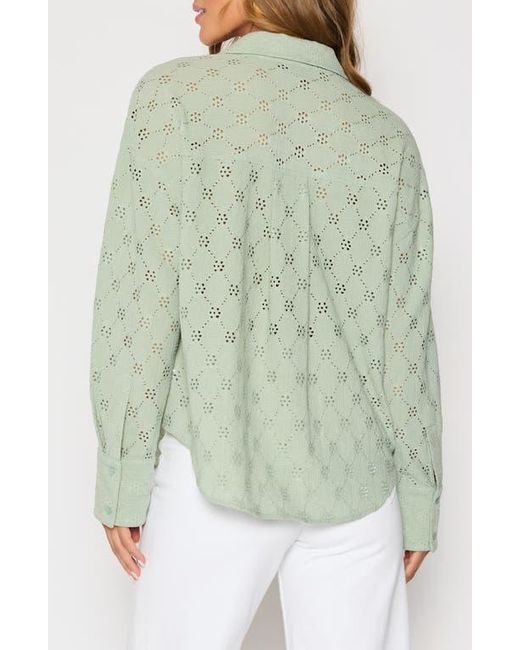 Vici Collection Green Amber Eyelet Crepe Button-Up Shirt