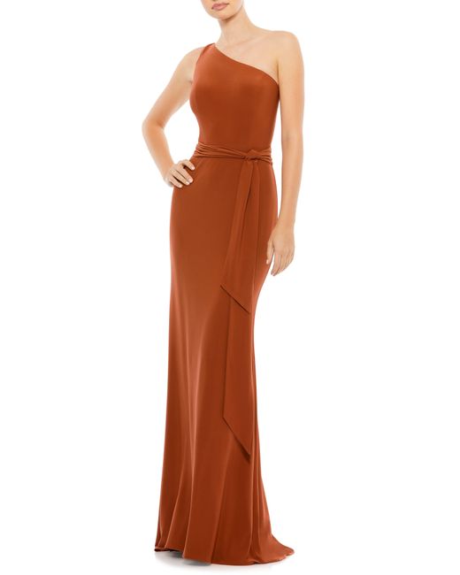 one shoulder jersey sheath gown mac duggal