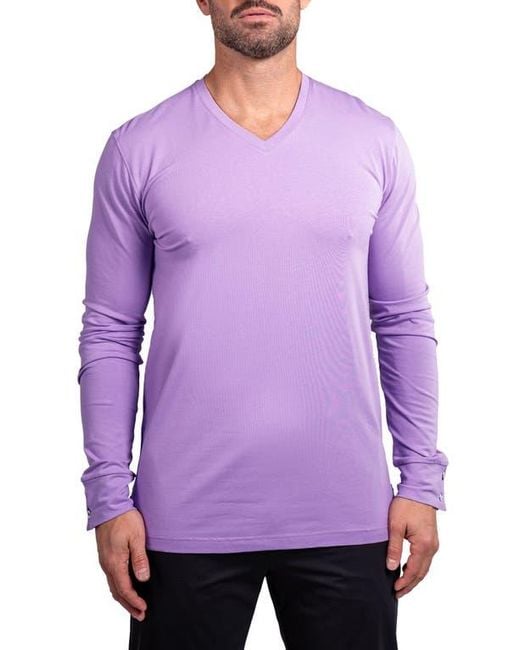 Maceoo Purple Edison Ascension V-Neck Long Sleeve T-Shirt for men