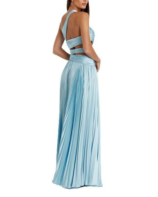 Mac Duggal Blue One Shoulder Pleated Charmeuse Gown With Slit