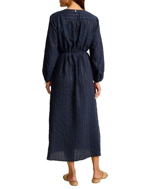 Tommy Bahama Blue Metallic Stripe Long Sleeve Maxi Dress