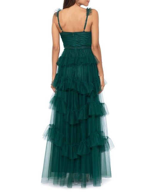 Betsy & Adam Green Tiered Ruffle Tulle Gown
