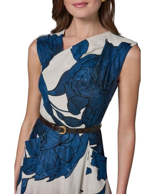 Donna Karan Belted Floral Linen Blend Fit & Flare Dress in Blue | Lyst Donna Karan Belted Floral Linen Blend Fit & Flare Dress in Blue | Lyst