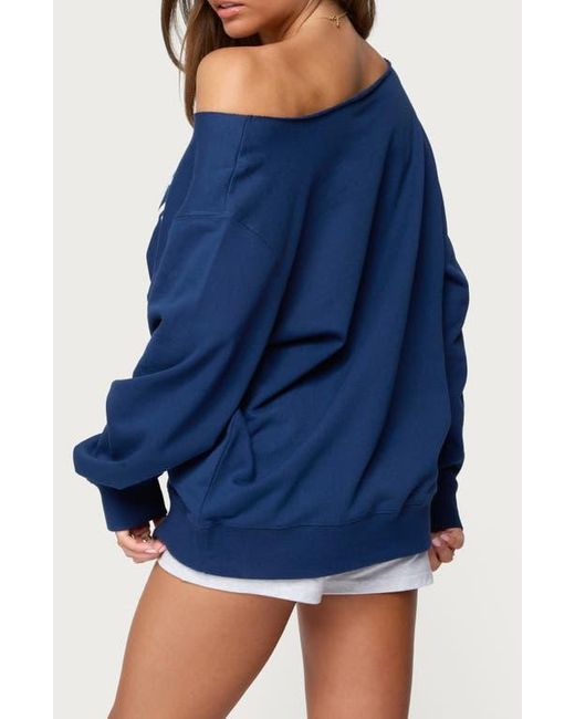 Edikted Blue Nashville Oversize Off The Shoulder Sweatshirt