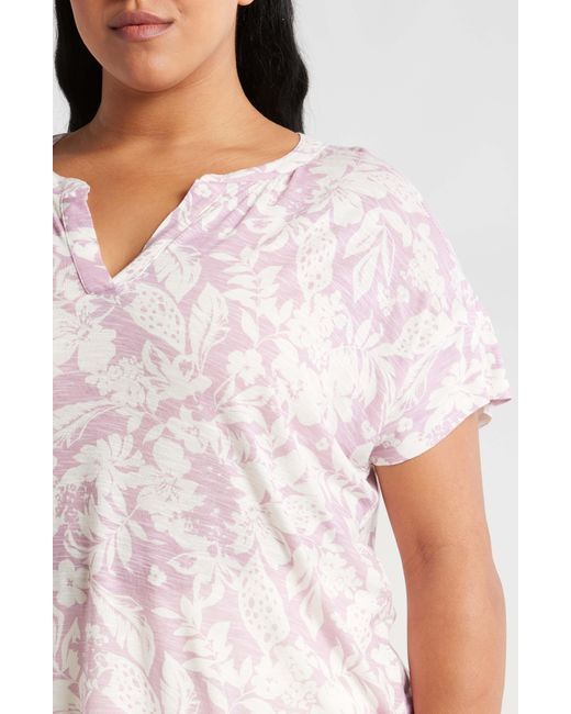 Lucky Brand Pink Sandwash Print Split Neck Top