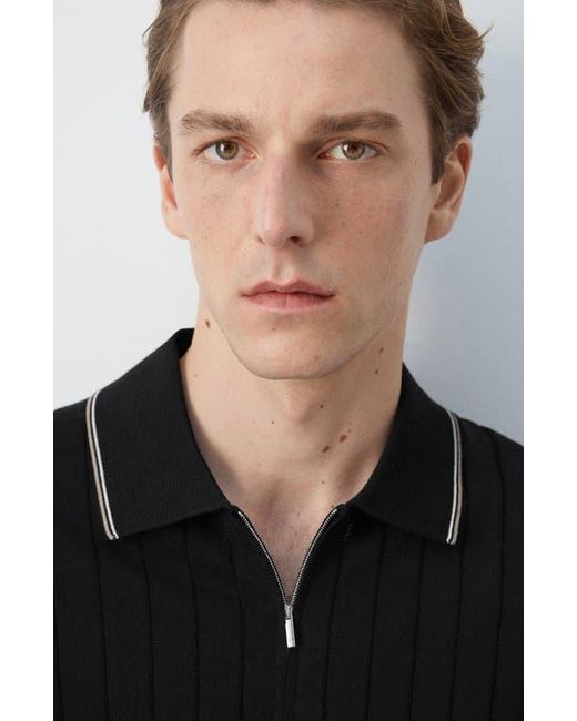 Mango Black Zip Placket Polo for men