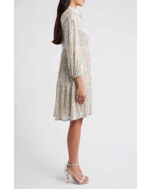 sequin striped shirt dress Blue Tassel Sequin Stripe Mini Shirt Dress