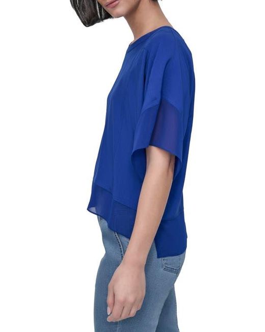 DKNY Blue Mixed Media Dolman Sleeve Top