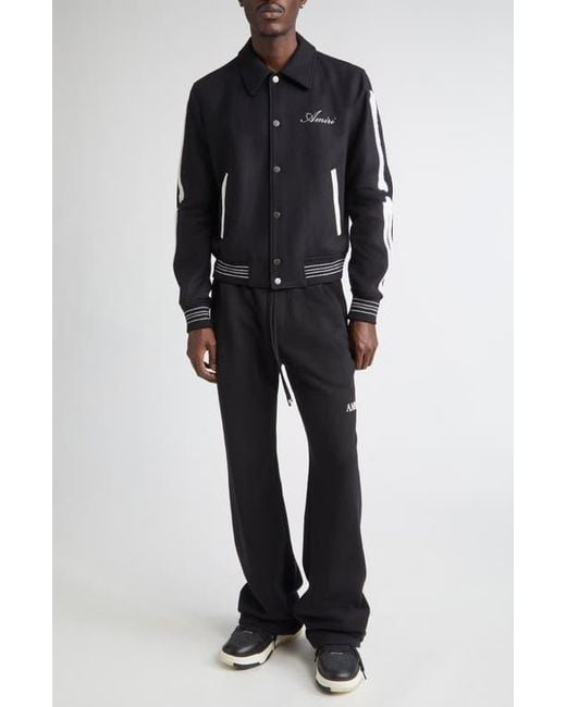 Amiri Black Bones Wool Blend Varsity Jacket for men
