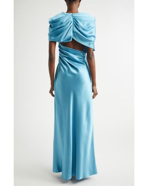 Stella McCartney Blue Draped Satin Cape Gown
