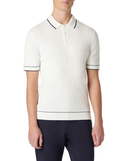 Bugatchi White Tipped Rib Cable Stitch Polo Sweater for men