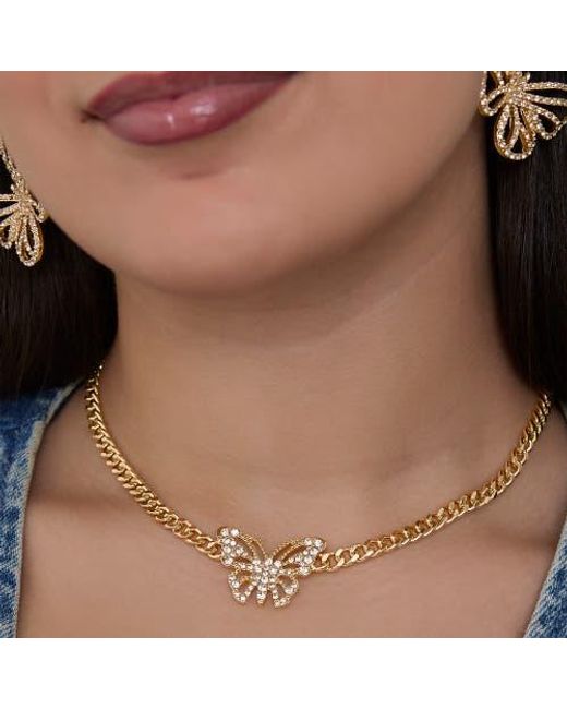 Jessica Simpson Metallic Butterfly Pendant Chain Necklace