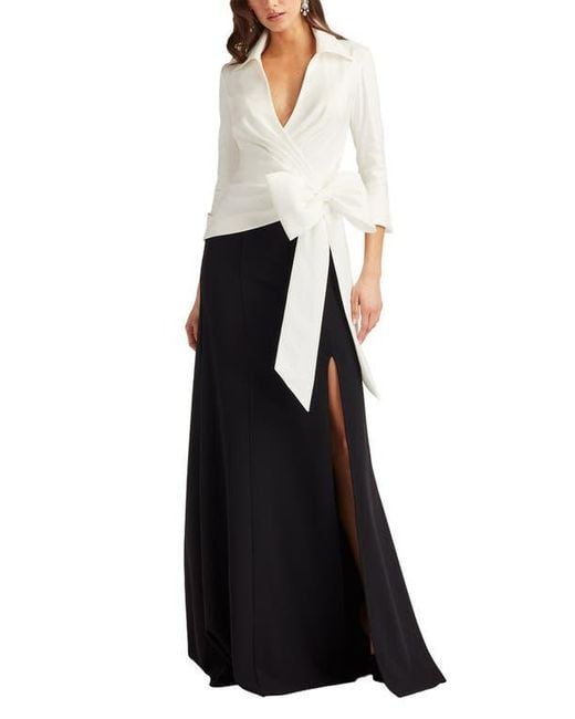 Tadashi Shoji Black Oversize Bow Sheath Gown