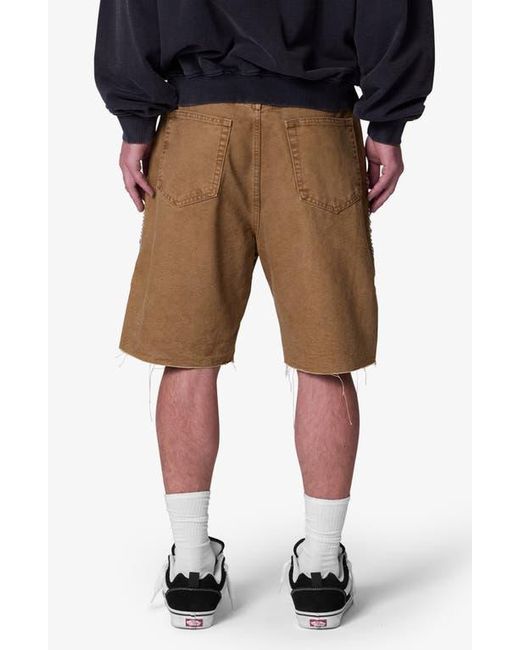 MNML Brown Mojave Raw Hem Canvas Shorts for men