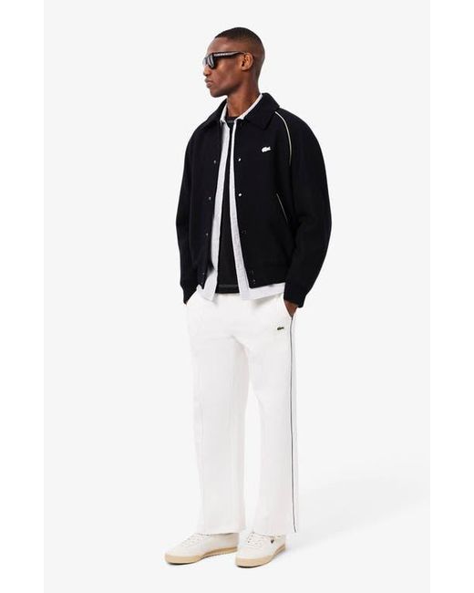 Lacoste Black Logo Appliqué Wool Blend Varsity Jacket for men