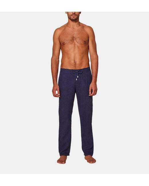 Vilebrequin Blue Solid Linen Pants for men