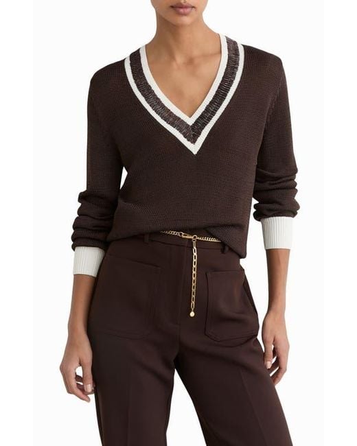 Reiss Black Courtney Beaded Contrast Trim Sweater