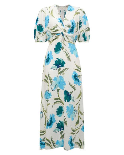 Diane von Furstenberg Blue Marjorie Floral Puff Sleeve Dress