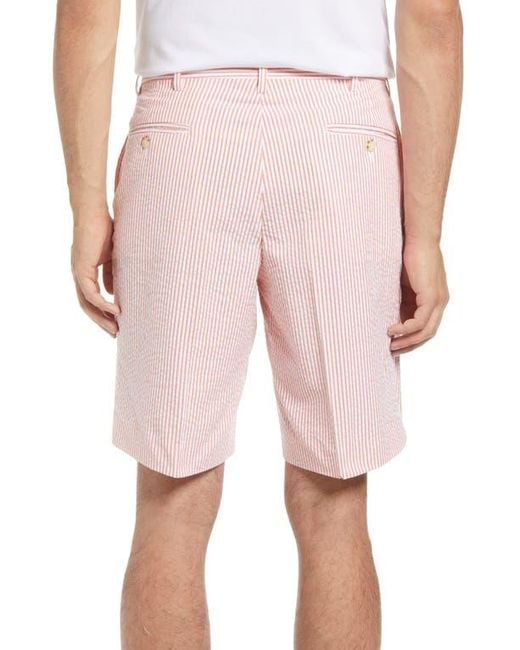 Berle Pink Flat Front Seersucker Shorts for men